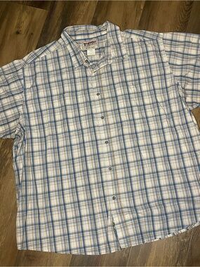 Wrangler Rugged Wear 4XL Wrinkle Resist Plaid Short Sleeve Button Shirt Blue